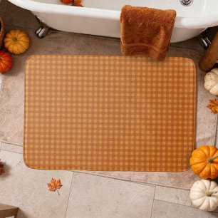 Classic Pumpkin Fall Autumn Gingham Plaid Check Bath Mat