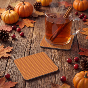 Classic Pumpkin Fall Autumn Gingham Plaid Check Coaster