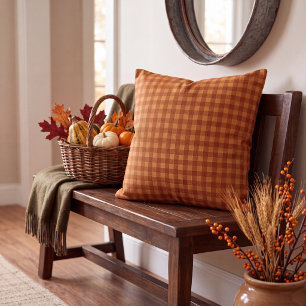 Classic Pumpkin Fall Autumn Gingham Plaid Check Cushion