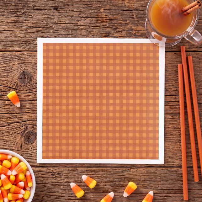 Classic Pumpkin Fall Autumn Gingham Plaid Check Napkin (Creator Uploaded)