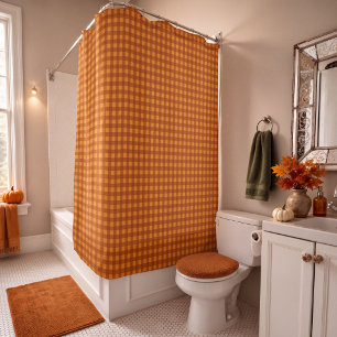Classic Pumpkin Fall Autumn Gingham Plaid Check Shower Curtain