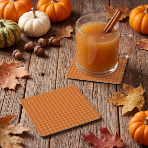 Classic Pumpkin Fall Autumn Gingham Plaid Check Square Paper Coaster