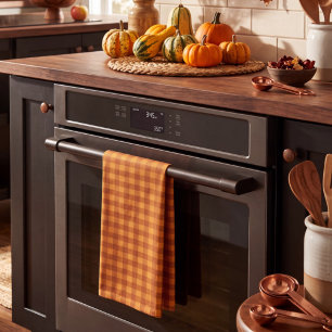 Classic Pumpkin Fall Autumn Gingham Plaid Check Tea Towel