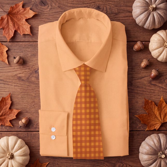 Classic Pumpkin Fall Autumn Gingham Plaid Tie (Creator Uploaded)