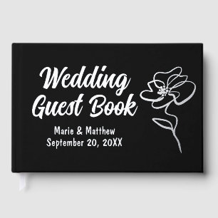 Classic Pure Black Floral Sketch Foil Guestbook