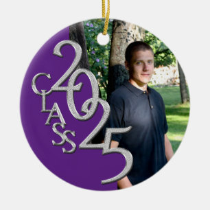 Classic Purple 2025 Graduate Photo Ceramic Tree Decoration