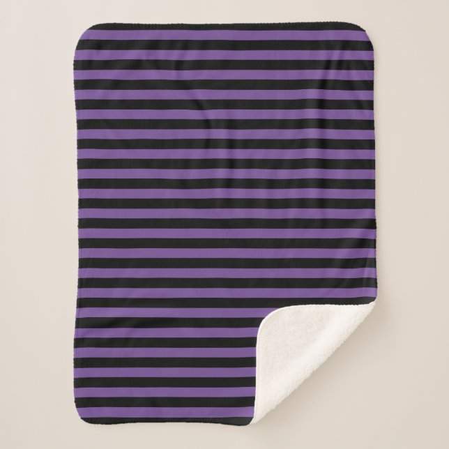 Classic Purple and Black Striped  Sherpa Blanket (Front)