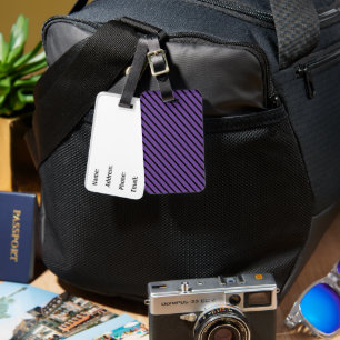 Classic Purple and Black Stripes Name Personalised Luggage Tag