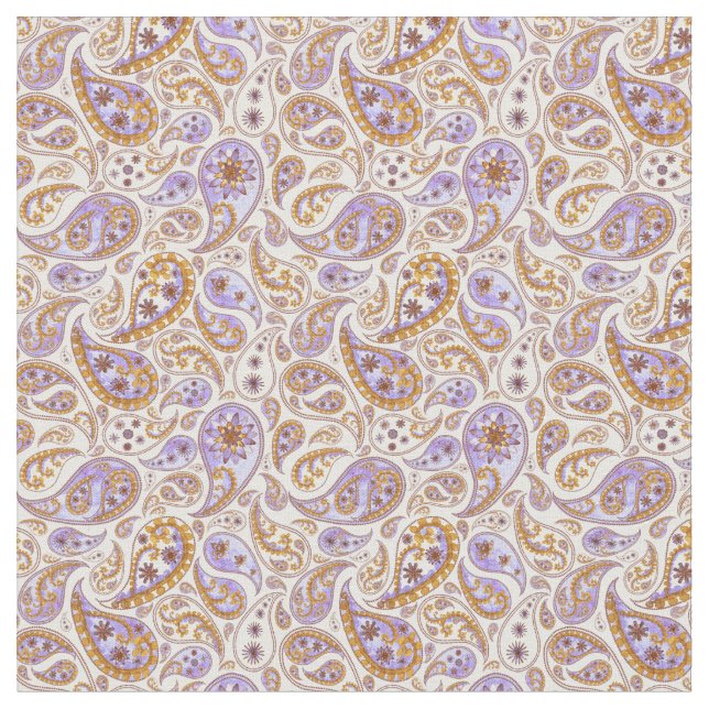 Classic Purple and Brown Vintage Paisley Pattern Fabric (Close Up)