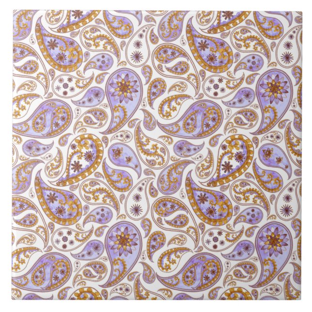 Classic Purple and Brown Vintage Paisley Pattern Tile (Front)