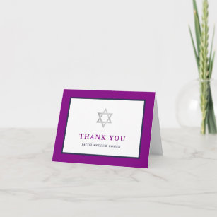Classic Purple and Dark Blue   Bar Mitzvah Thank You Card