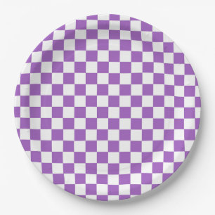 Classic Purple and White Checkered Pattern Paper Plate