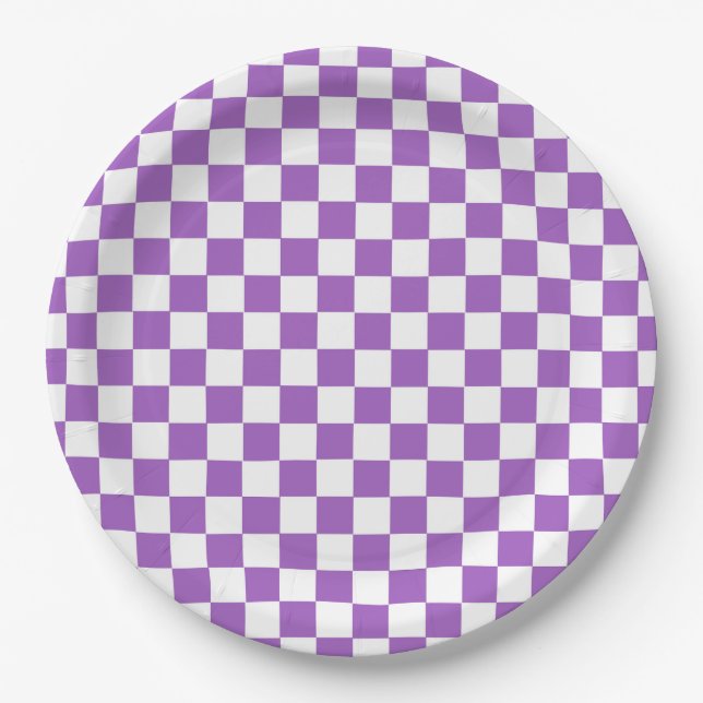 Classic Purple and White Chequered Pattern Paper Plate (Front)