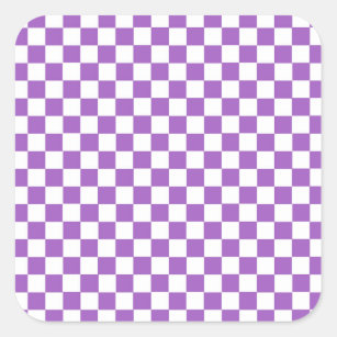 Classic Purple and White Chequered Pattern Square Sticker