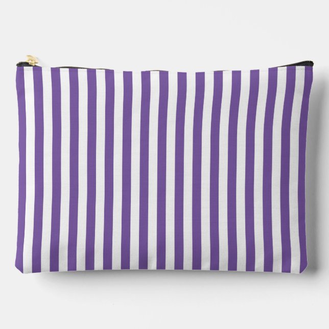 Classic Purple and White Vertical Striped Accessory Pouch (Front)