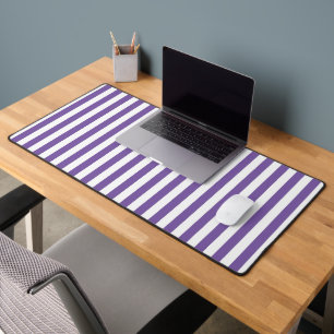 Classic Purple and White Vertical Striped Desk Mat