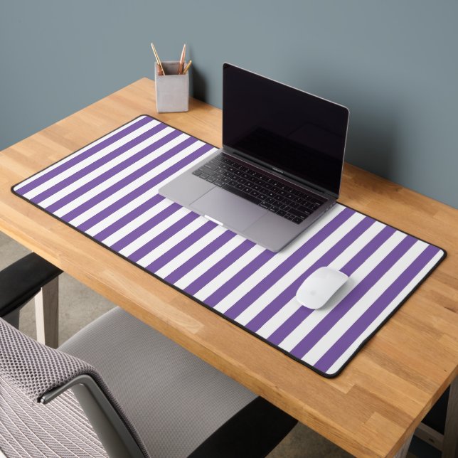 Classic Purple and White Vertical Striped Desk Mat (Office 2)