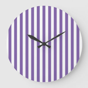 Classic Purple and White Vertical Striped Large Clock