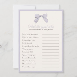 Classic Purple Bow Find the Guest Shower Game Card
