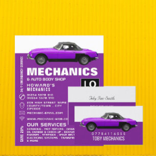 Classic Purple Car, Mechanics Business Card