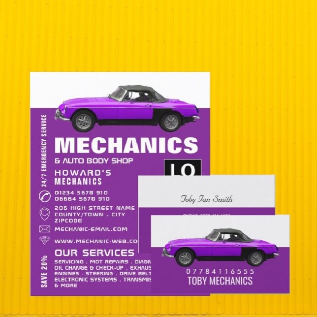 Classic Purple Car, Mechanics Business Card (Creator Uploaded)