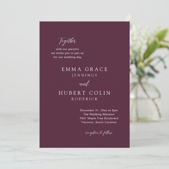 Classic Purple Elegant Wedding Invitation (Standing Front)