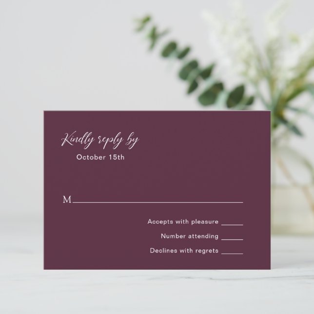 Classic Purple Elegant Wedding RSVP Card (Standing Front)
