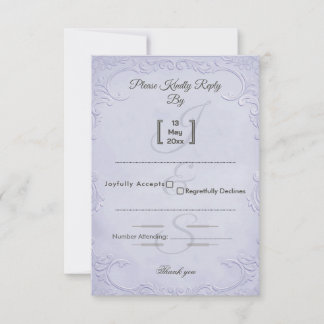 Classic Purple Embossed Floral Wedding RSVP Card