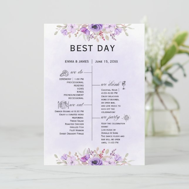 Classic Purple Floral Wedding Programs Programme (Standing Front)