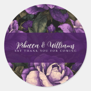 Classic Purple Gardenias Sparkle Modern Wedding Round Sticker