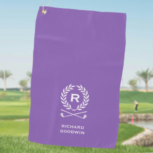 Classic Purple Monogram Name Wreath Custom Golf Towel