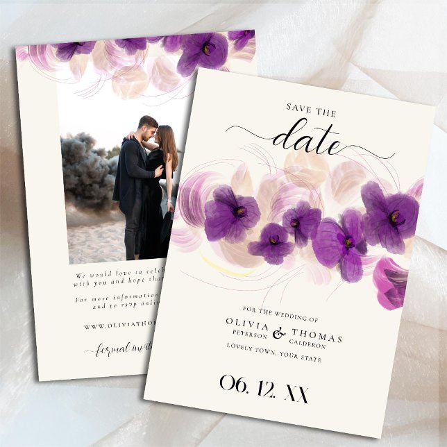Classic Purple Orchid Modern Boho Photo Wedding Save The Date (Creator Uploaded)