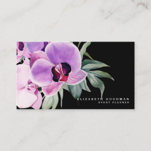 Classic Purple Orchids Black Business Cards
