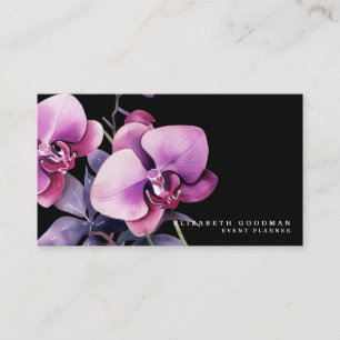 Classic Purple Orchids Black Business Cards