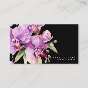 Classic Purple Orchids Black Business Cards