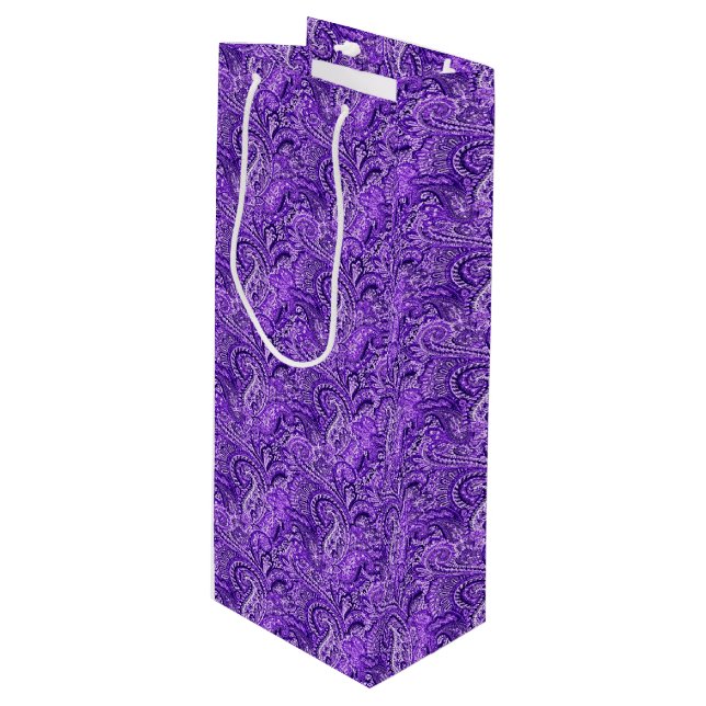 Classic Purple Paisley Wine Gift Bag (Front Angled)