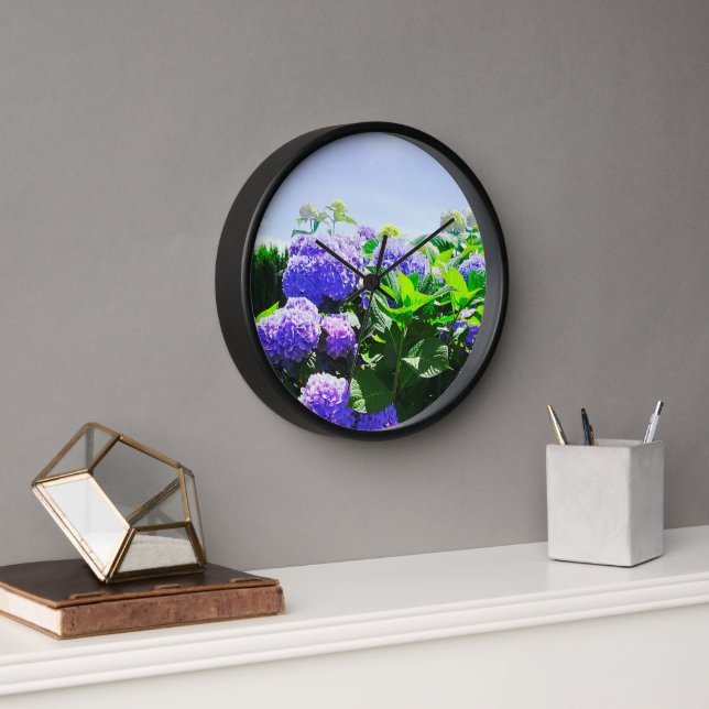 Classic Purple Realistic Hydrangea Wall Clock (Office)