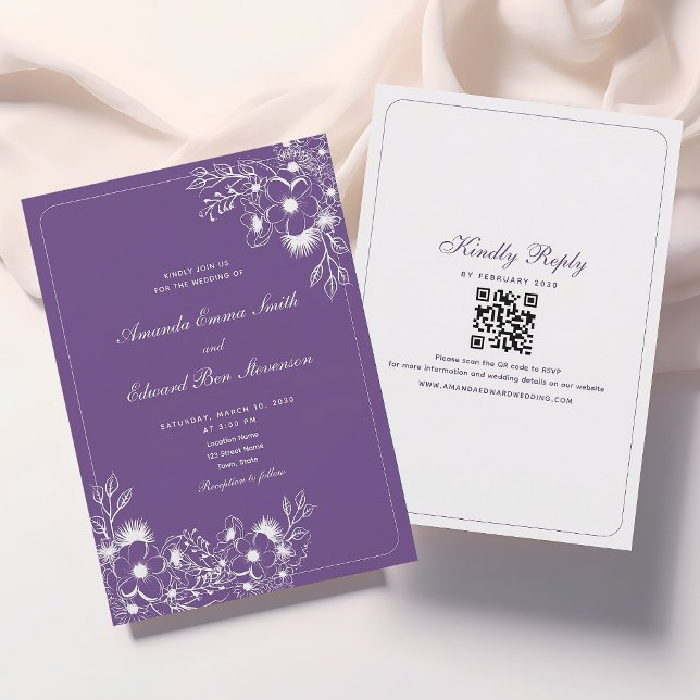 Classic Purple Wedding Invitation with QR Code (Creator Uploaded)