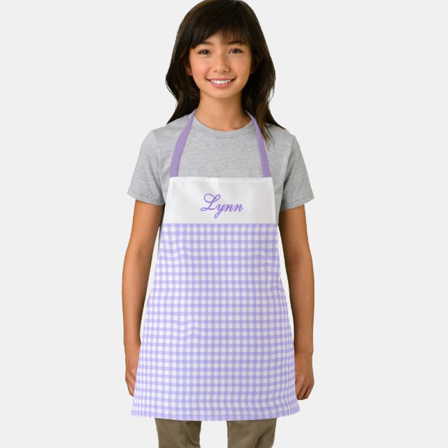 Classic Purple & White Gingham | Personalized Name Apron (Insitu)