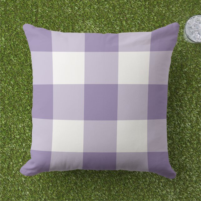 Classic Purple White Large Gingham Check Cushion (Grass)