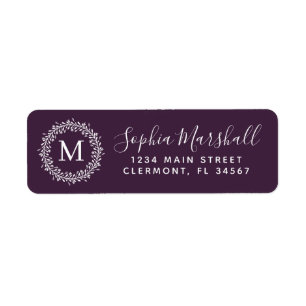 Classic Purple White Monogram Return Address Label