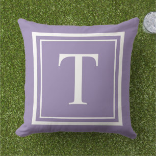 Classic Purple White Square Frame Monogram Cushion
