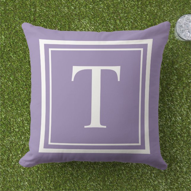 Classic Purple White Square Frame Monogram Cushion (Grass)