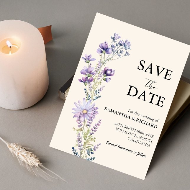 Classic Purple Wildflower Wedding Save The Date Invitation (Creator Uploaded)