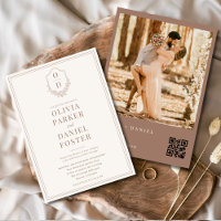 Classic QR Code Crest Mocha Brown Photo Wedding