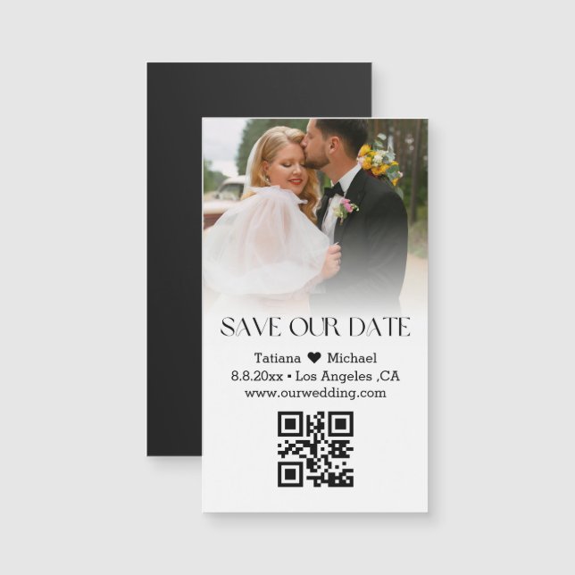 classic qr code save the date faded photo magnet (Front/Back)