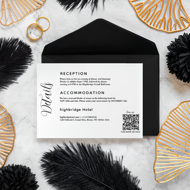 Classic QR Code Wedding Details Enclosure Card (Wedding Details Card)