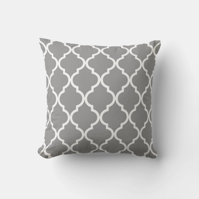 Classic Quatrefoil Pattern Grey and White Cushion (Front)