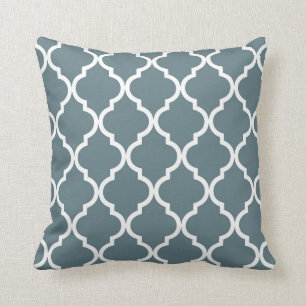 Classic Quatrefoil Pattern in Blue Grey and White Cushion