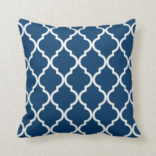 Classic Quatrefoil Pattern Navy Blue and White Cushion